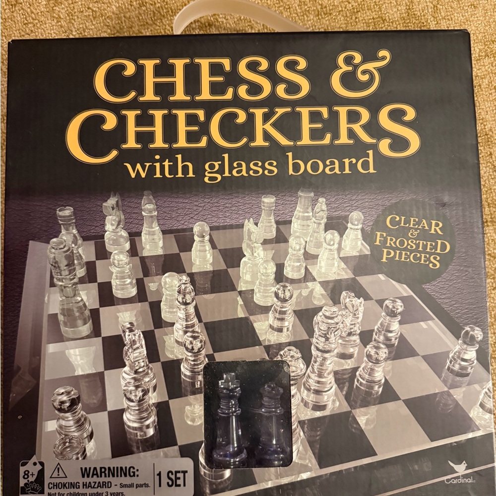 Cardinal Games Chess & Checkers Set 9.75" Glass Board Clear & Frosted Pieces